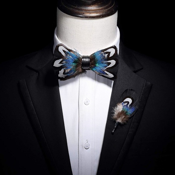 Other - Handmade Feather Pre-tied Bow tie and Brooch Sets